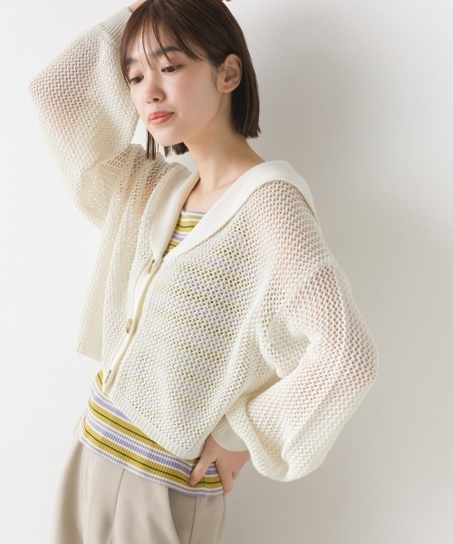 OMNES(オムネス)の「6Gメッシュショートカーディガン(カーディガン/ボレロ・レディース・ライトベージュ/ライトグリーン/アイボリー/ブラック・FREE)」の10枚目の写真