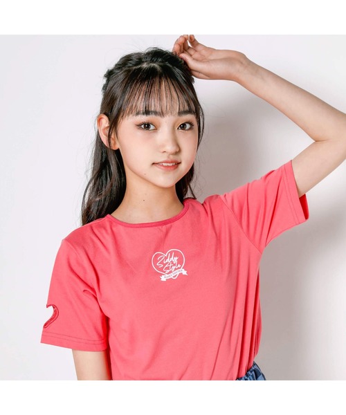 ZIDDY/推しカラー袖ハート穴あきTシャツ(130~160cm)（Tシャツ
