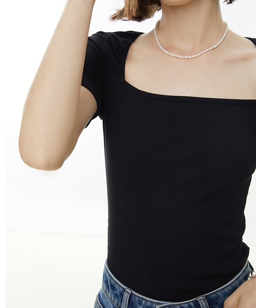 Fano Studios（ファノ ストゥディオズ）の「スクエアネック　リブTシャツ　FX22S353【Fano Studios】（Tシャツ/カットソー・レディース・ホワイト/ブラック・L/M/S）」の5枚目の写真