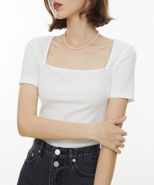 Fano Studios（ファノ ストゥディオズ）の「スクエアネック　リブTシャツ　FX22S353【Fano Studios】（Tシャツ/カットソー・レディース・ホワイト/ブラック・L/M/S）」の18枚目の写真