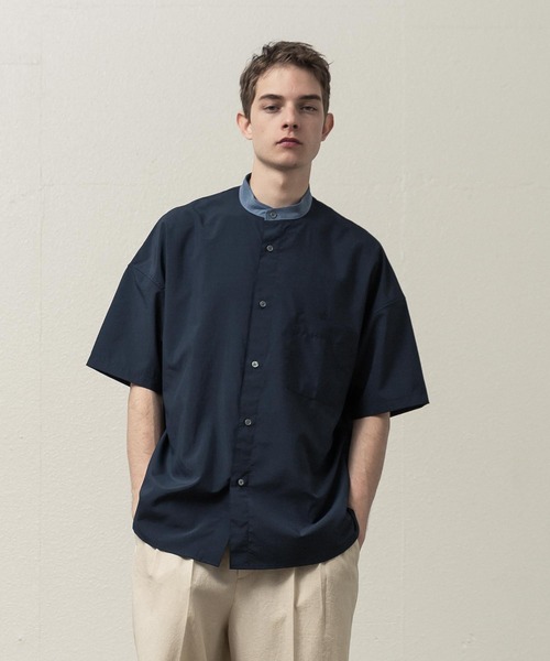 SLICK(スリック)の「ドロップショルダーバンドカラーシャツ(シャツ/ブラウス・メンズ・ネイビー/ホワイト/サックスブルー・1/2/3)」の3枚目の写真