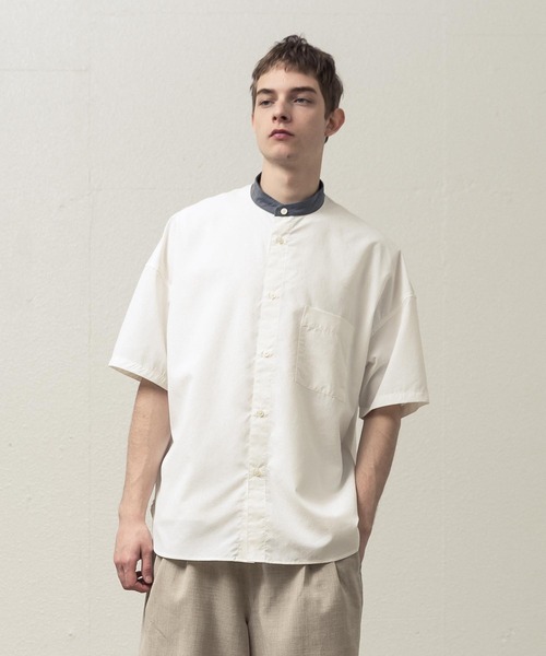 SLICK(スリック)の「ドロップショルダーバンドカラーシャツ(シャツ/ブラウス・メンズ・ネイビー/ホワイト/サックスブルー・1/2/3)」の2枚目の写真
