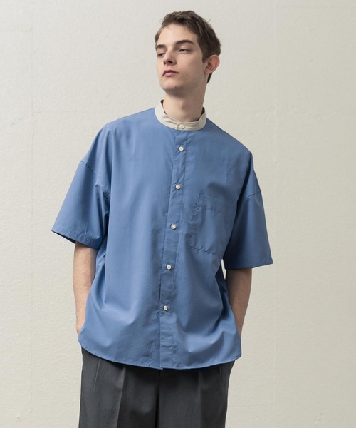 SLICK(スリック)の「ドロップショルダーバンドカラーシャツ(シャツ/ブラウス・メンズ・ネイビー/ホワイト/サックスブルー・1/2/3)」の1枚目の写真