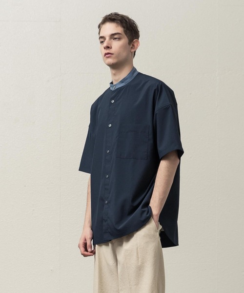 SLICK(スリック)の「ドロップショルダーバンドカラーシャツ(シャツ/ブラウス・メンズ・ネイビー/ホワイト/サックスブルー・1/2/3)」の5枚目の写真