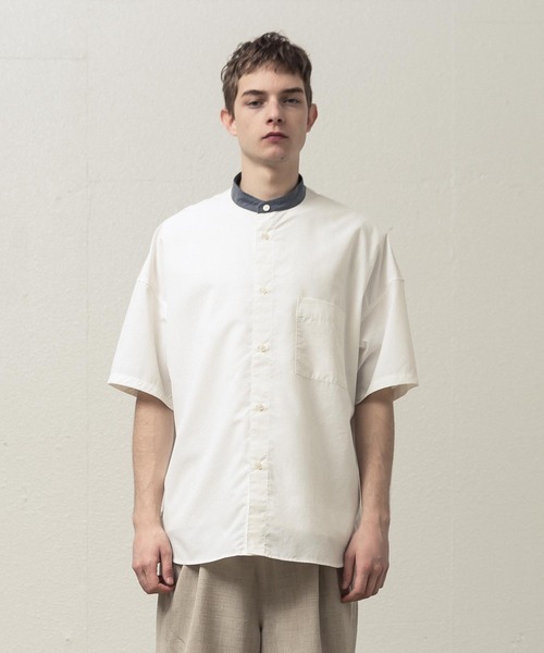 SLICK(スリック)の「ドロップショルダーバンドカラーシャツ(シャツ/ブラウス・メンズ・ネイビー/ホワイト/サックスブルー・1/2/3)」の4枚目の写真