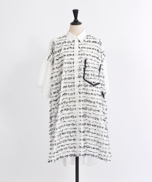 gomme（ゴム）の「リボンカットＪＱ　ロングシャツ（シャツ/ブラウス・レディース・ブラック×ブラック/ホワイト×ブラック・MEDIUM）」の17枚目の写真