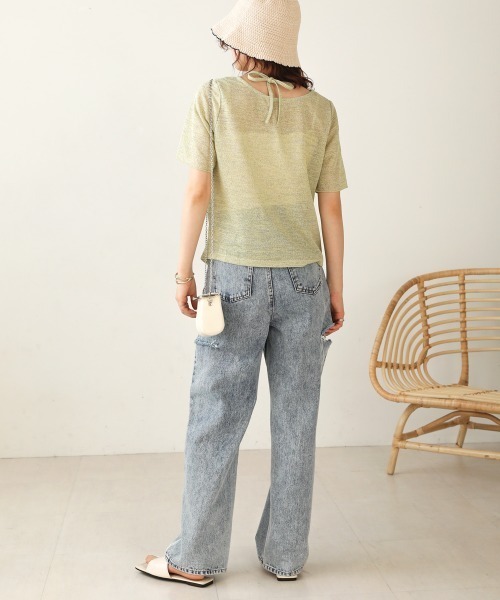 Bab(バブ)の「シアーギャザー2WAYトップス(Tシャツ/カットソー・レディース・ブラック/オフホワイト/イエロー・M)」の9枚目の写真