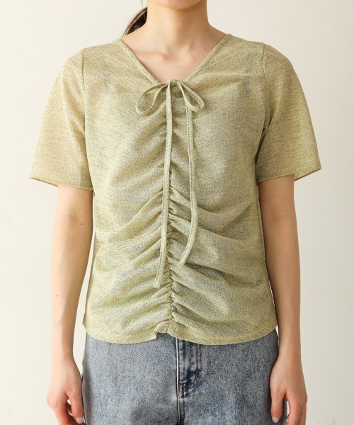 Bab(バブ)の「シアーギャザー2WAYトップス(Tシャツ/カットソー・レディース・ブラック/オフホワイト/イエロー・M)」の11枚目の写真