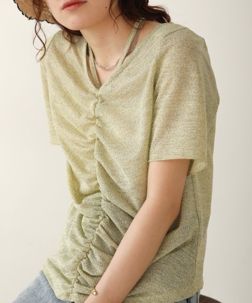 Bab(バブ)の「シアーギャザー2WAYトップス(Tシャツ/カットソー・レディース・ブラック/オフホワイト/イエロー・M)」の21枚目の写真
