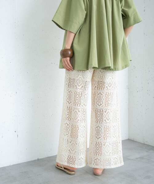 KBF（ケイビーエフ）の「ストレートレースパンツ（その他パンツ・レディース・オフホワイト/ダークブラウン/アイボリー・ONE）」の2枚目の写真