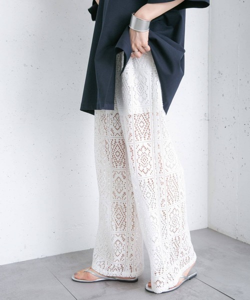 KBF（ケイビーエフ）の「ストレートレースパンツ（その他パンツ・レディース・オフホワイト/ダークブラウン/アイボリー・ONE）」の5枚目の写真