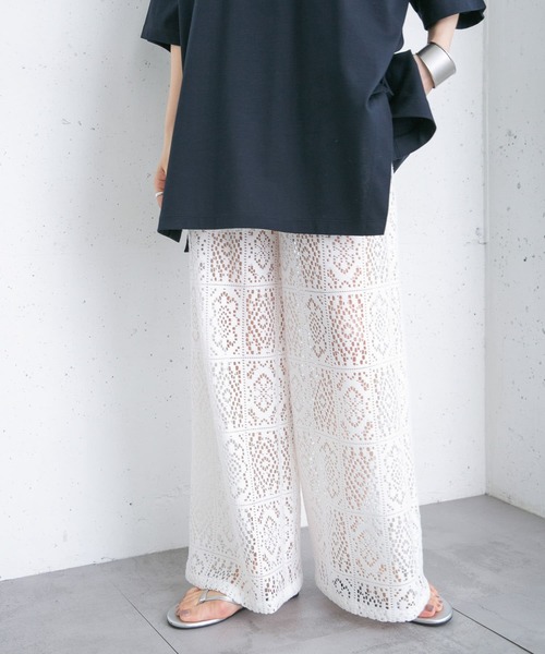 KBF（ケイビーエフ）の「ストレートレースパンツ（その他パンツ・レディース・オフホワイト/ダークブラウン/アイボリー・ONE）」の6枚目の写真