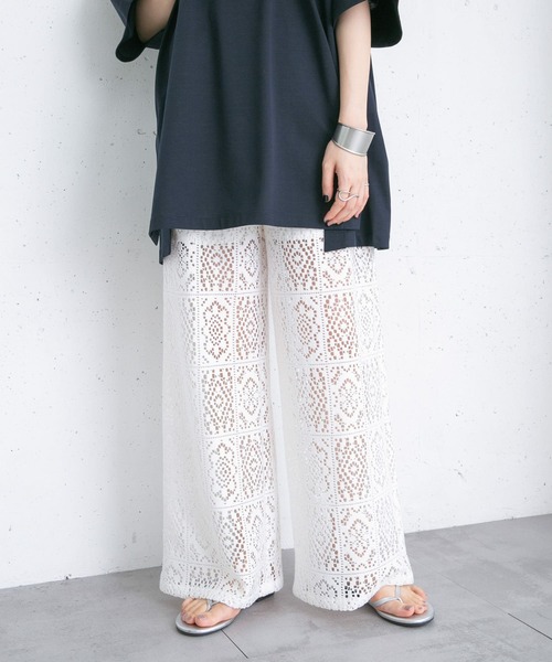KBF（ケイビーエフ）の「ストレートレースパンツ（その他パンツ・レディース・オフホワイト/ダークブラウン/アイボリー・ONE）」の7枚目の写真