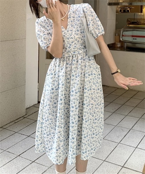 FREE STYLISTS(フリー スタイリスト)の「ウエストマーク カシュクール花柄ワンピース(ワンピース・レディース・ブルー/グリーン・FREE)」の10枚目の写真