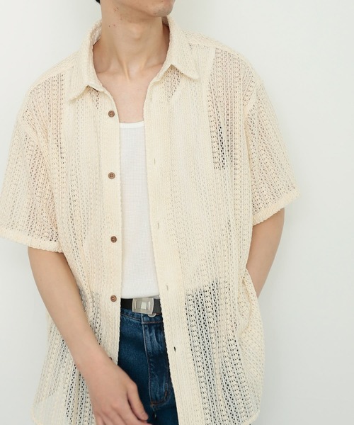 SENSE OF PLACE by URBAN RESEARCH（センスオブプレイスバイアーバンリサーチ）の「『ユニセックス』レースアミルーズシャツ(5分袖)（シャツ/ブラウス・メンズ・アイボリー/チャコールグレー/ライトカーキ・MEDIUM/LARGE）」の4枚目の写真