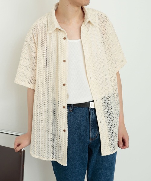 SENSE OF PLACE by URBAN RESEARCH（センスオブプレイスバイアーバンリサーチ）の「『ユニセックス』レースアミルーズシャツ(5分袖)（シャツ/ブラウス・メンズ・アイボリー/チャコールグレー/ライトカーキ・MEDIUM/LARGE）」の15枚目の写真