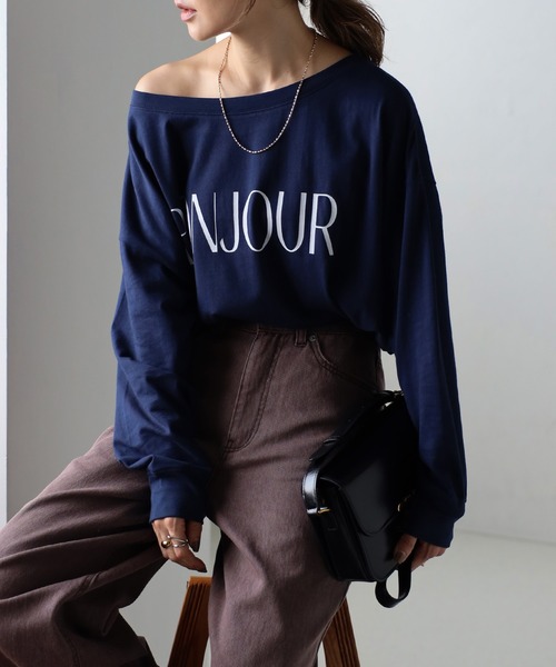 Bonjour Sagan（ボンジュールサガン）の「BONJOURオフショルカットソー（Tシャツ/カットソー・レディース・オフホワイト/ネイビー/ブラウン/カーキ/ベージュ・FREE）」の5枚目の写真