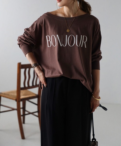 Bonjour Sagan（ボンジュールサガン）の「BONJOURオフショルカットソー（Tシャツ/カットソー・レディース・オフホワイト/ネイビー/ブラウン/カーキ/ベージュ・FREE）」の3枚目の写真