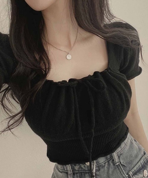 NANEA(ナネア)の「クロップド丈フロントリボンニットトップス(ニット/セーター・レディース・ブラック/グレー/ピンク/ホワイト・FREE)」の17枚目の写真