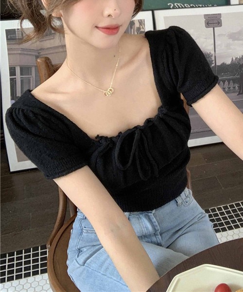 NANEA(ナネア)の「クロップド丈フロントリボンニットトップス(ニット/セーター・レディース・ブラック/グレー/ピンク/ホワイト・FREE)」の19枚目の写真