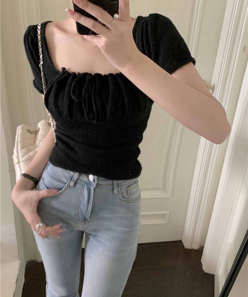 NANEA(ナネア)の「クロップド丈フロントリボンニットトップス(ニット/セーター・レディース・ブラック/グレー/ピンク/ホワイト・FREE)」の18枚目の写真