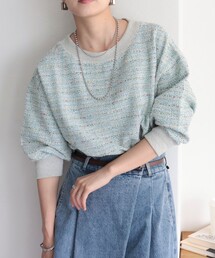 fredy emue | ツィードニットソー8分袖プルオーバー(Tシャツ/カットソー)