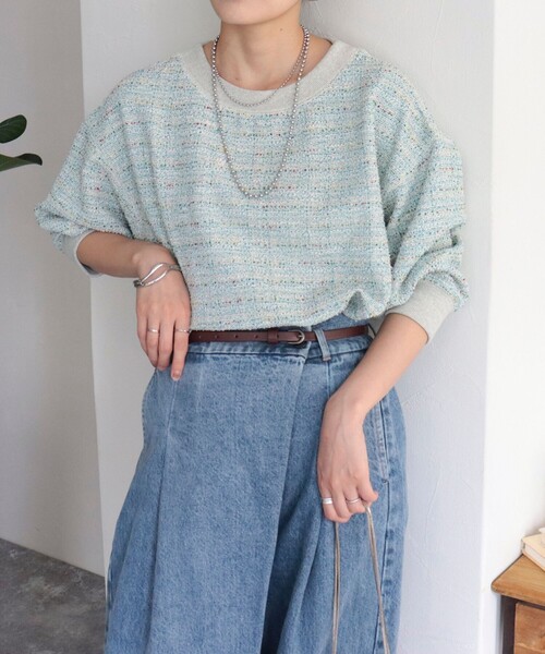 fredy emue（フレディエミュ）の「ツィードニットソー8分袖プルオーバー（Tシャツ/カットソー・レディース・ブラック系その他/グレー系その他/ブルー系その他・38）」の8枚目の写真