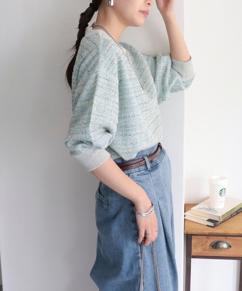 fredy emue（フレディエミュ）の「ツィードニットソー8分袖プルオーバー（Tシャツ/カットソー・レディース・ブラック系その他/グレー系その他/ブルー系その他・38）」の9枚目の写真