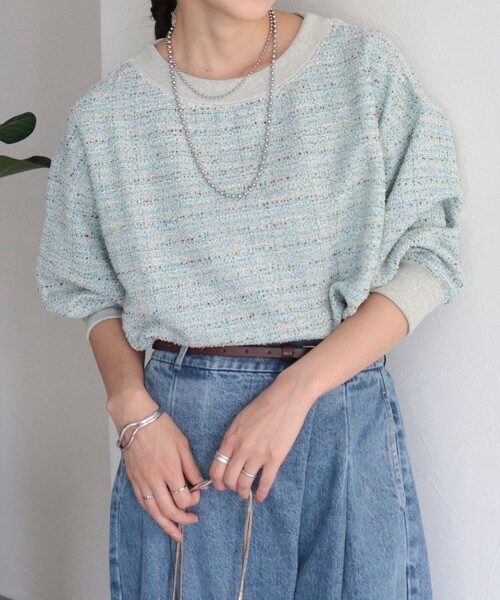 fredy emue（フレディエミュ）の「ツィードニットソー8分袖プルオーバー（Tシャツ/カットソー・レディース・ブラック系その他/グレー系その他/ブルー系その他・38）」の10枚目の写真