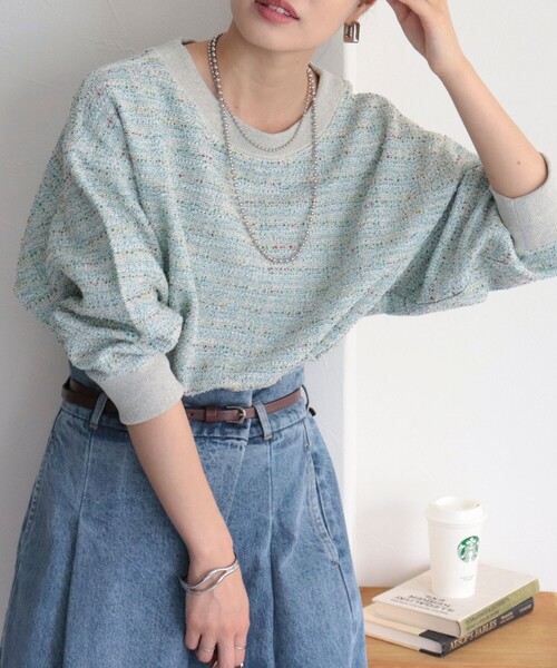 fredy emue（フレディエミュ）の「ツィードニットソー8分袖プルオーバー（Tシャツ/カットソー・レディース・ブラック系その他/グレー系その他/ブルー系その他・38）」の12枚目の写真