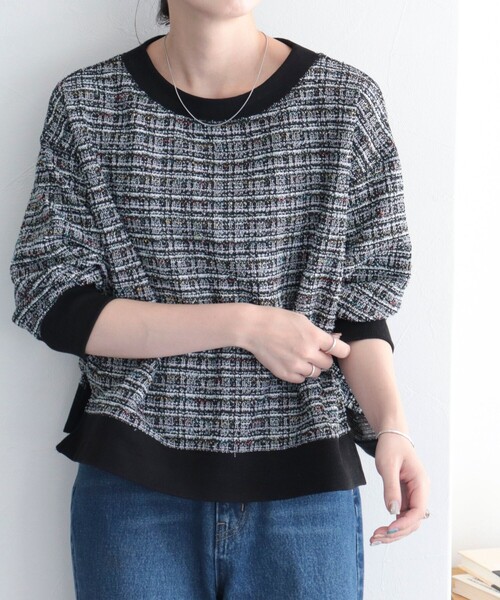 fredy emue（フレディエミュ）の「ツィードニットソー8分袖プルオーバー（Tシャツ/カットソー・レディース・ブラック系その他/グレー系その他/ブルー系その他・38）」の15枚目の写真