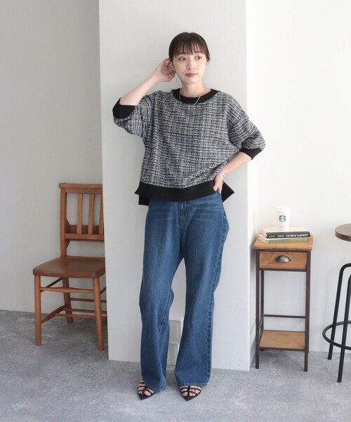 fredy emue（フレディエミュ）の「ツィードニットソー8分袖プルオーバー（Tシャツ/カットソー・レディース・ブラック系その他/グレー系その他/ブルー系その他・38）」の18枚目の写真