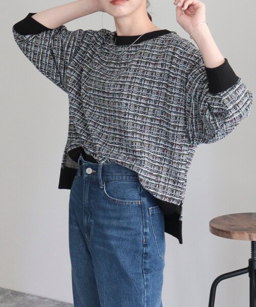 fredy emue（フレディエミュ）の「ツィードニットソー8分袖プルオーバー（Tシャツ/カットソー・レディース・ブラック系その他/グレー系その他/ブルー系その他・38）」の21枚目の写真