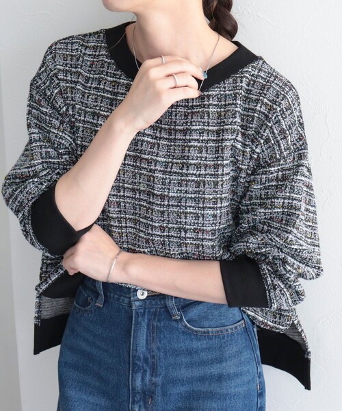 fredy emue（フレディエミュ）の「ツィードニットソー8分袖プルオーバー（Tシャツ/カットソー・レディース・ブラック系その他/グレー系その他/ブルー系その他・38）」の22枚目の写真