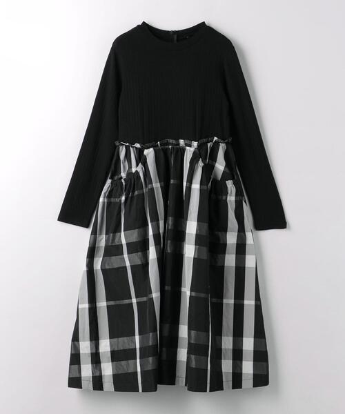 green label relaxing（グリーンレーベルリラクシング）の「TJ テレコ×タフタ チェック ロングワンピース 140cm-160cm（ワンピース・キッズ・ブラウン/ブラック・160cm/150cm/140cm）」の2枚目の写真