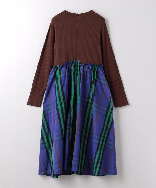 green label relaxing（グリーンレーベルリラクシング）の「TJ テレコ×タフタ チェック ロングワンピース 140cm-160cm（ワンピース・キッズ・ブラウン/ブラック・160cm/150cm/140cm）」の5枚目の写真