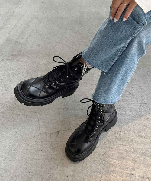 rectangle（レクタングル）の「キルティングレースアップブーツ（ブーツ・レディース・ブラック/アイボリー・24.0cm/23.5㎝/24.5cm/23.0cm）」の22枚目の写真