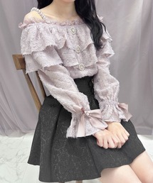 パール肩紐オフショルフェザーブラウス