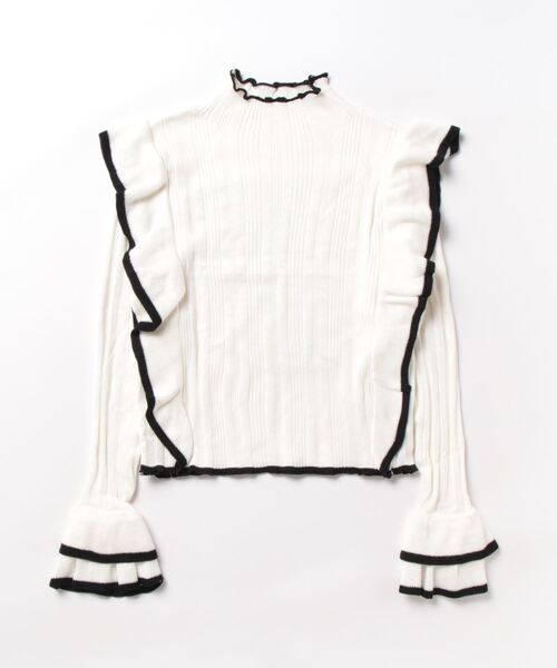 Sibra(シブラ)の「配色フリルニットトップス(ニット/セーター・レディース・ホワイト/ブラック・M)」の14枚目の写真
