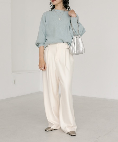 RIVE DROITE（リヴドロワ）の「2サイズ展開/両面起毛サイドベルトワイドパンツ（その他パンツ・レディース・オフホワイト/ブラウン/ベージュ・36/38）」の5枚目の写真