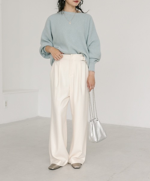 RIVE DROITE（リヴドロワ）の「2サイズ展開/両面起毛サイドベルトワイドパンツ（その他パンツ・レディース・オフホワイト/ブラウン/ベージュ・36/38）」の6枚目の写真