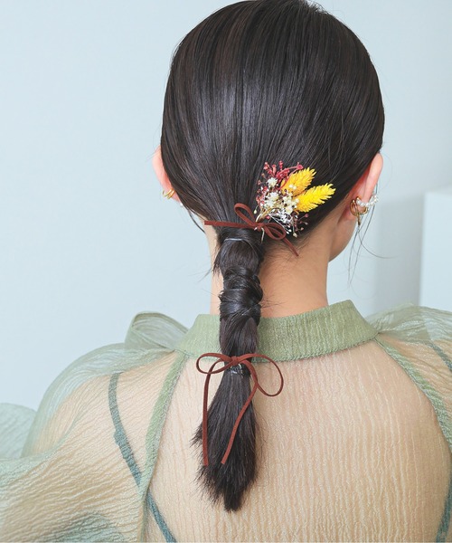 Kana（カナ）の「ドライフラワー スウェード 細リボン Ｕピン ３本セット 結婚式 お呼ばれ オケージョン（ヘアピン・レディース・ブルー/アイボリー/レッド・フリー）」の8枚目の写真