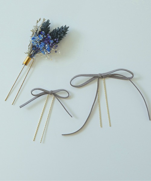 Kana（カナ）の「ドライフラワー スウェード 細リボン Ｕピン ３本セット 結婚式 お呼ばれ オケージョン（ヘアピン・レディース・ブルー/アイボリー/レッド・フリー）」の11枚目の写真