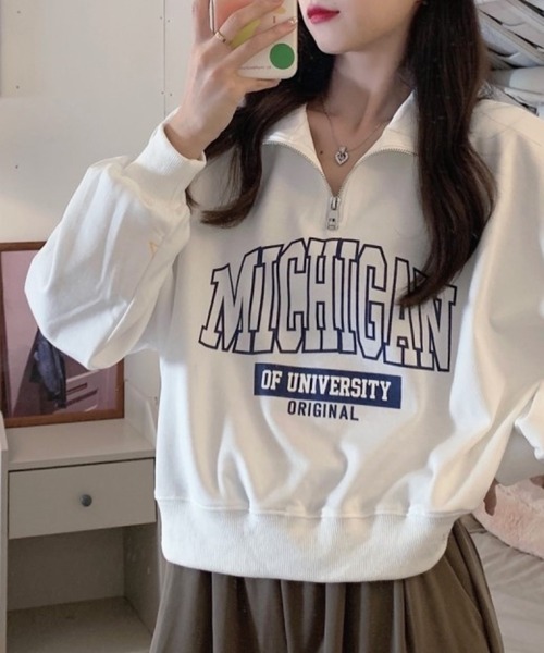 セール】MICHIGANハーフZIPショートスウェットプルオーバー