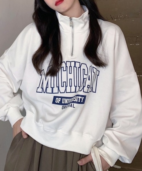 Chaco closet(チャコ クローゼット)の「MICHIGANハーフZIPショートスウェットプルオーバー(スウェット・レディース・ブラック/ネイビー/ホワイト・FREE)」の8枚目の写真
