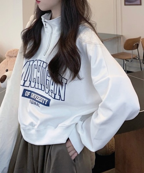 Chaco closet(チャコ クローゼット)の「MICHIGANハーフZIPショートスウェットプルオーバー(スウェット・レディース・ブラック/ネイビー/ホワイト・FREE)」の9枚目の写真