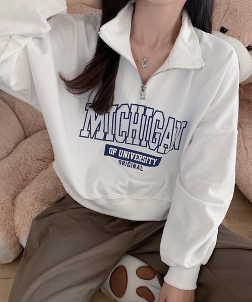 セール】MICHIGANハーフZIPショートスウェットプルオーバー