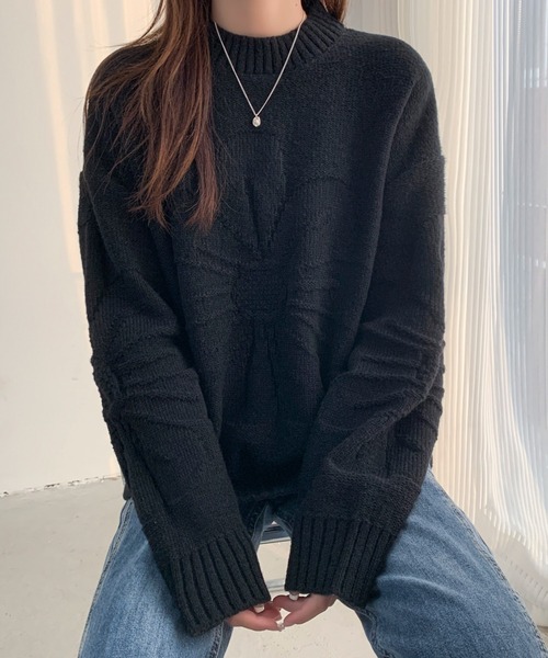 ABITOKYO（アビトーキョー）の「フラワージャガードオーバーサイズニットプルオーバー 秋冬ニット（ニット/セーター・レディース・ブラック/アイボリー/ベージュ/チャコールグレー/ブルーグレー/ボルドー/ライトグレー/マスタード/モカ/グリーン/パープル・FREE）」の22枚目の写真