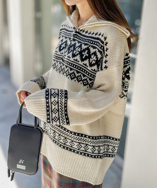 COMMRE（コムル）の「【COMMRE / コムル】襟付きジャガード柄 プルオーバー（ニット/セーター・レディース・アイボリー/ブラック・FREE）」の2枚目の写真