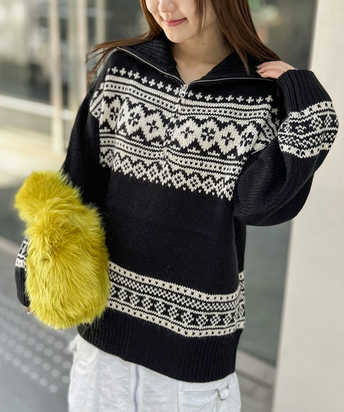 COMMRE（コムル）の「【COMMRE / コムル】襟付きジャガード柄 プルオーバー（ニット/セーター・レディース・アイボリー/ブラック・FREE）」の3枚目の写真